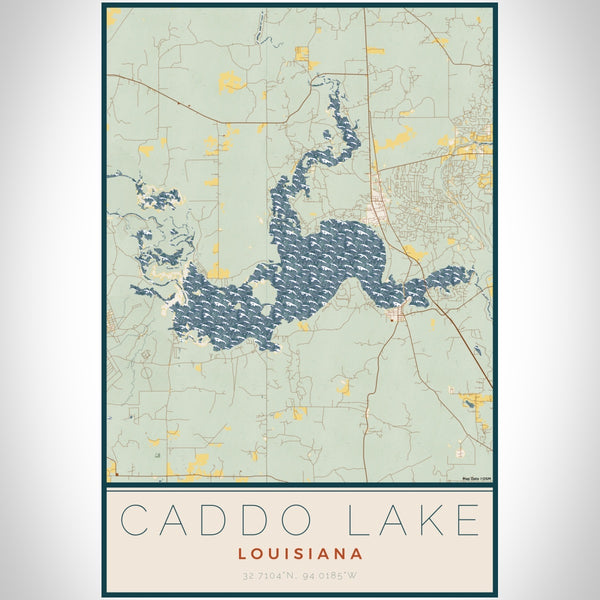 Caddo lake Louisiana Map Print Portrait Orientation in Woodblock Style With Shaded Background