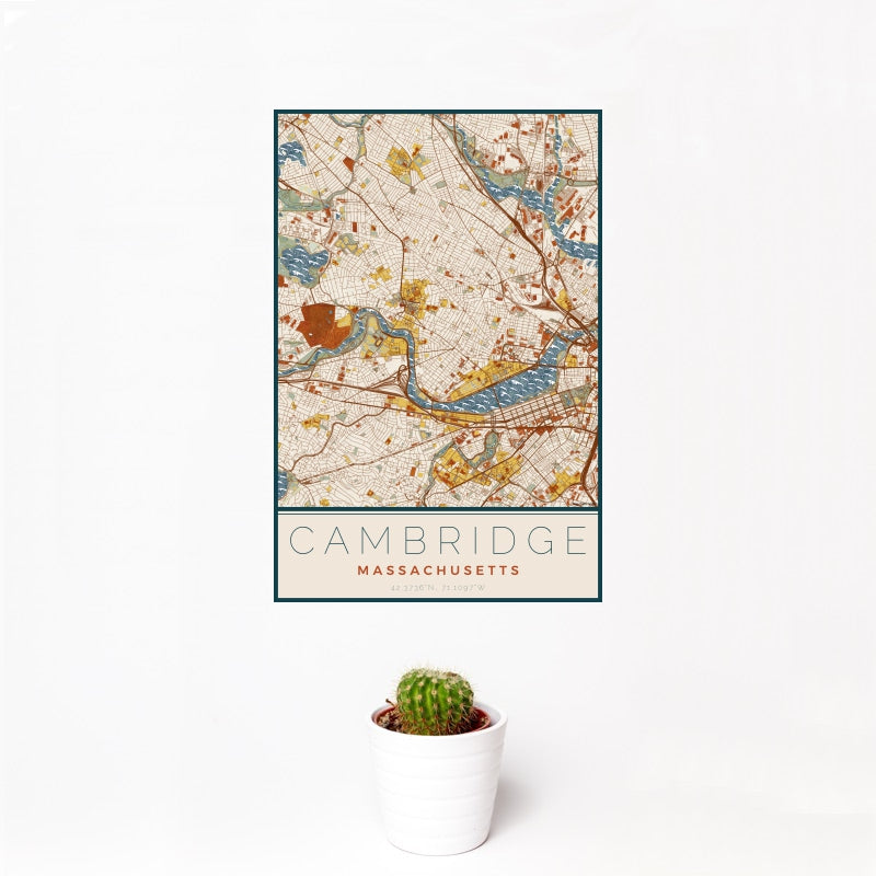 Cambridge - Massachusetts Map Print in Woodblock