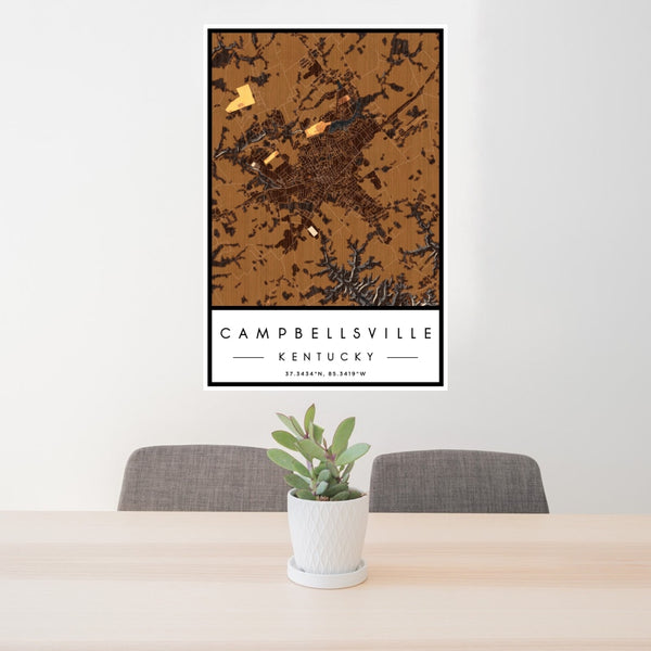 Campbellsville - Kentucky Map Print in Ember