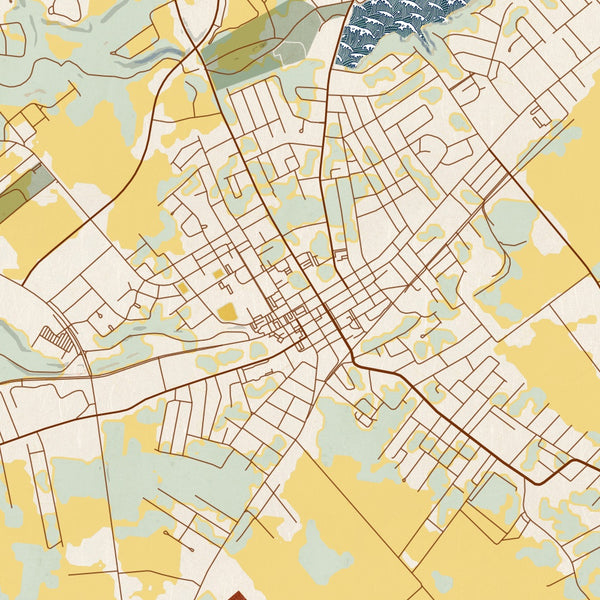 Campbellsville - Kentucky Map Print in Woodblock