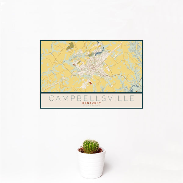 Campbellsville - Kentucky Map Print in Woodblock