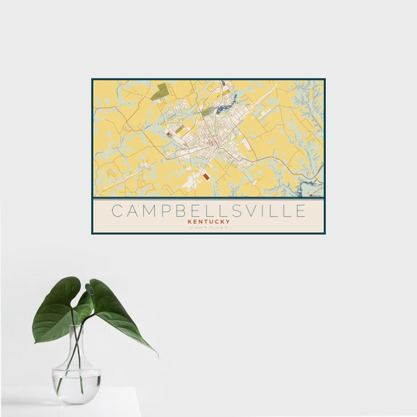 Campbellsville - Kentucky Map Print in Woodblock