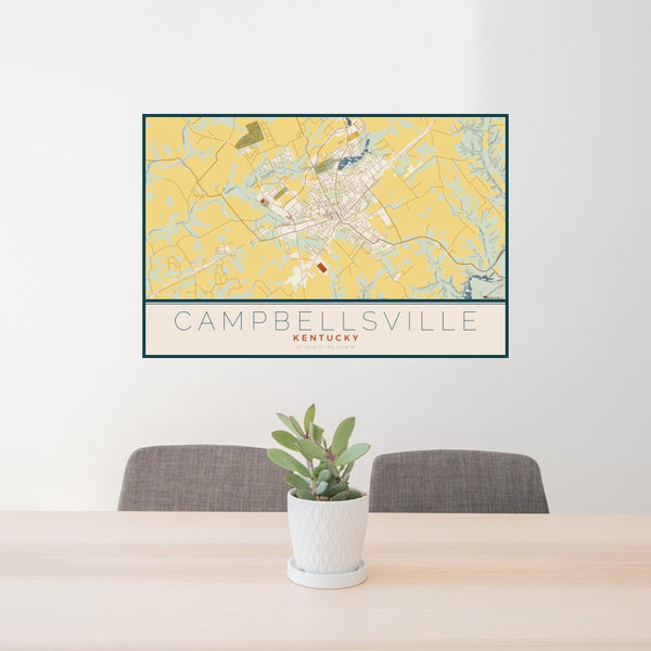 Campbellsville - Kentucky Map Print in Woodblock