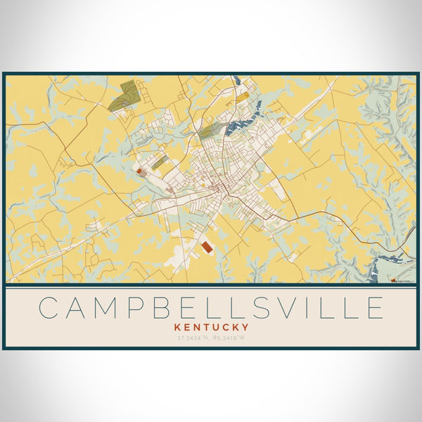 Campbellsville - Kentucky Map Print in Woodblock