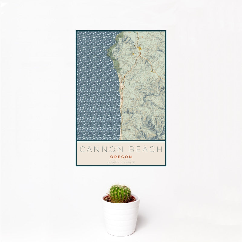 Cannon Beach - Oregon Map Print in Woodblock