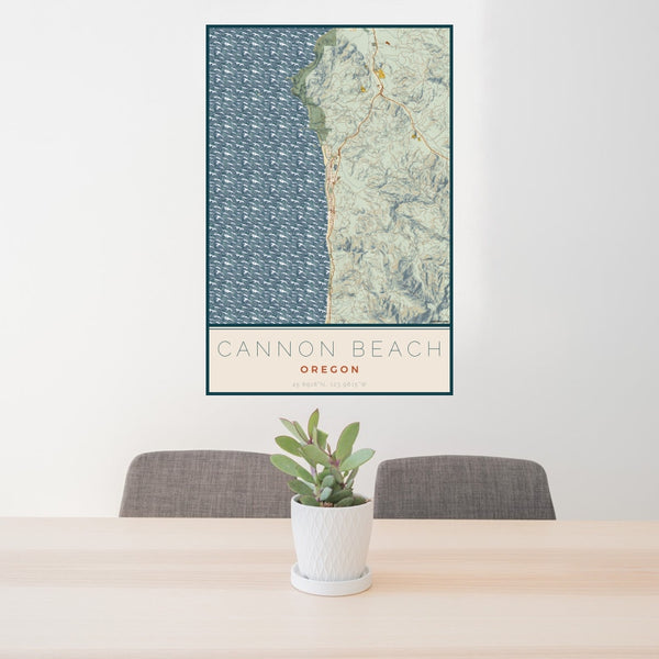 Cannon Beach - Oregon Map Print in Woodblock