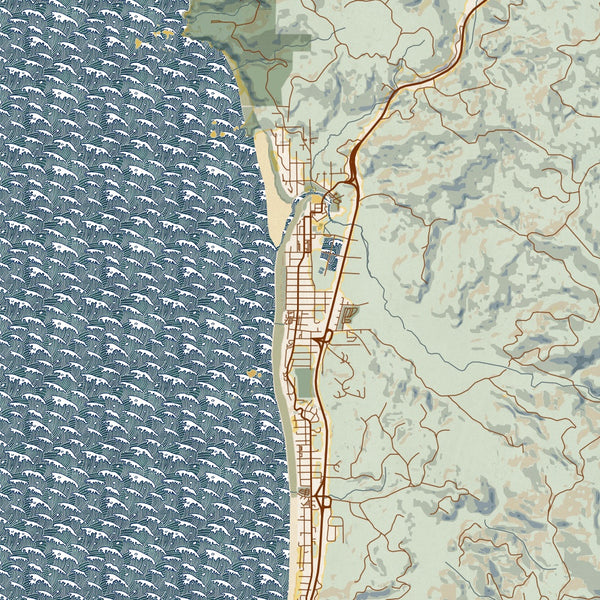 Cannon Beach - Oregon Map Print in Woodblock