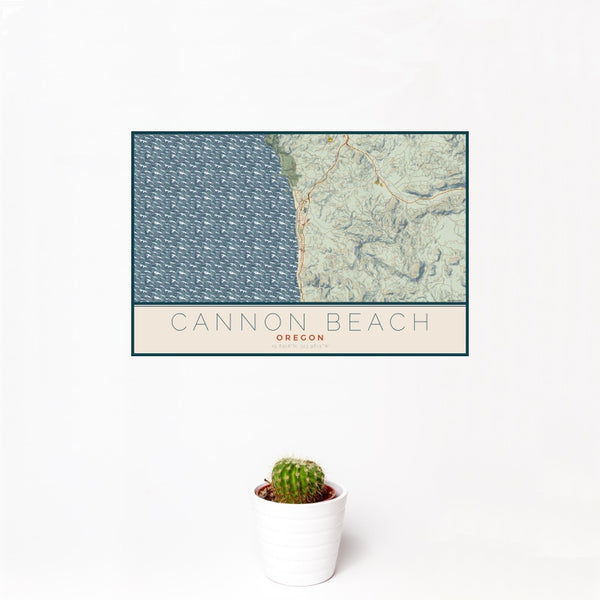 Cannon Beach - Oregon Map Print in Woodblock
