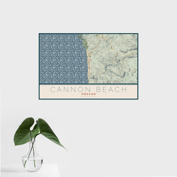 Cannon Beach - Oregon Map Print in Woodblock