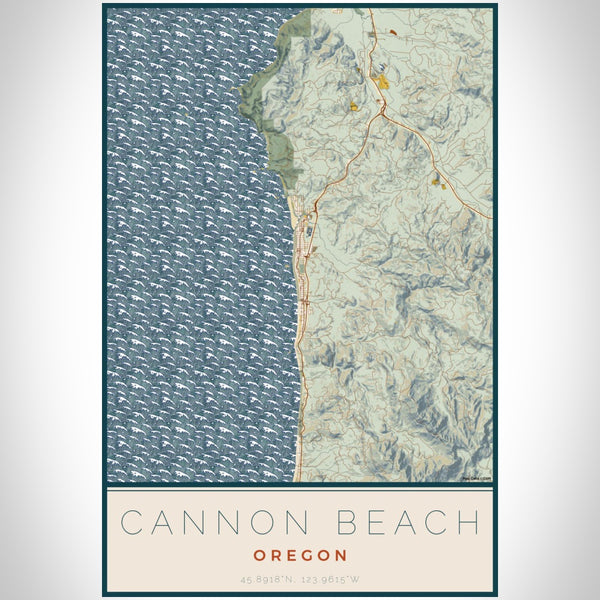 Cannon Beach - Oregon Map Print in Woodblock