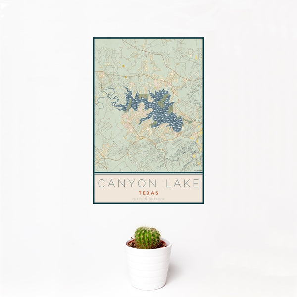 Canyon Lake - Texas Map Print in Woodblock