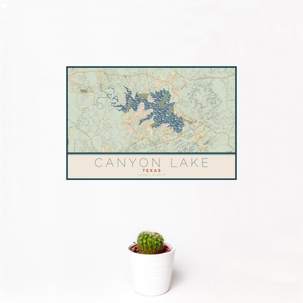 Canyon Lake - Texas Map Print in Woodblock