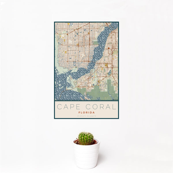 Cape Coral - Florida Map Print in Woodblock