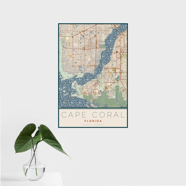 Cape Coral - Florida Map Print in Woodblock