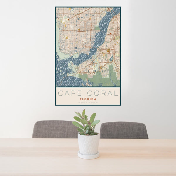 Cape Coral - Florida Map Print in Woodblock