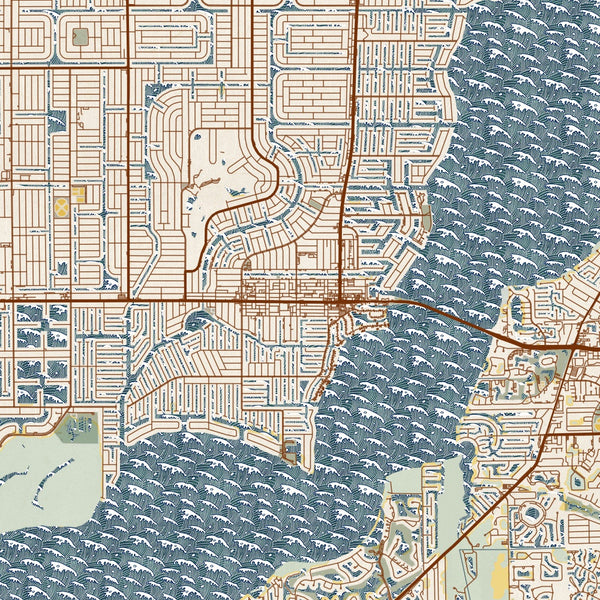 Cape Coral - Florida Map Print in Woodblock