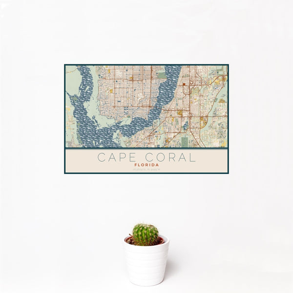 Cape Coral - Florida Map Print in Woodblock