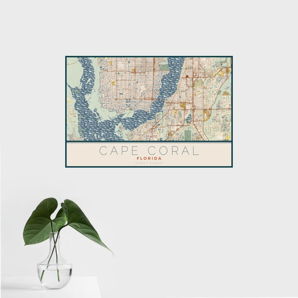 Cape Coral - Florida Map Print in Woodblock