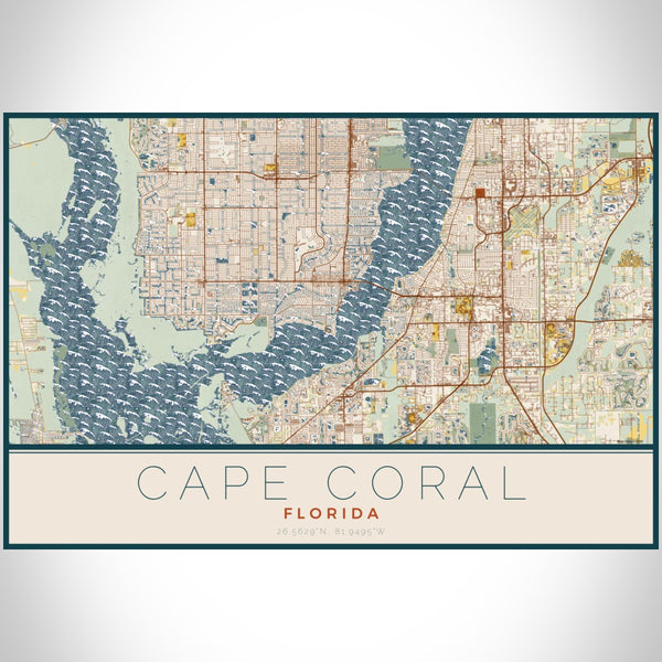 Cape Coral - Florida Map Print in Woodblock