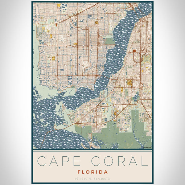Cape Coral - Florida Map Print in Woodblock
