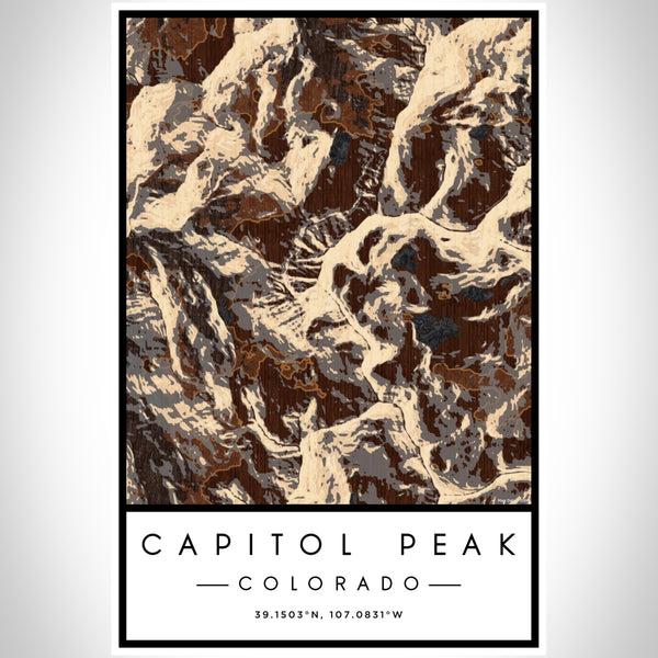 Capitol Peak Colorado Map Print Portrait Orientation in Ember Style With Shaded Background