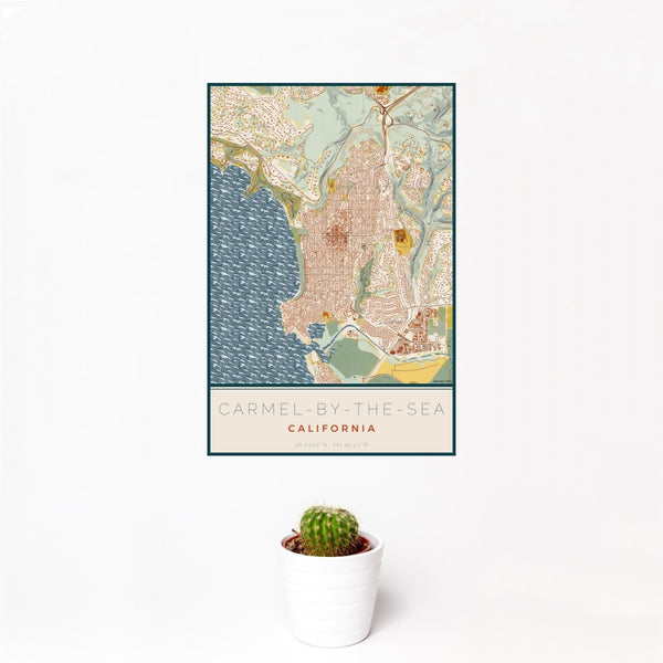 Carmel-by-the-Sea - California Map Print in Woodblock