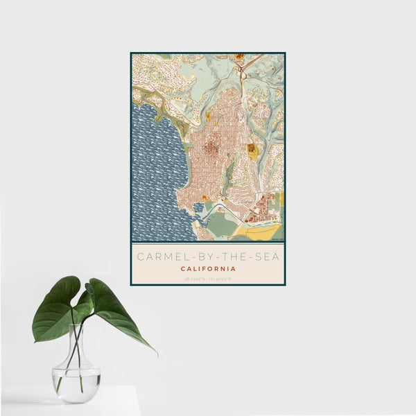 Carmel-by-the-Sea - California Map Print in Woodblock