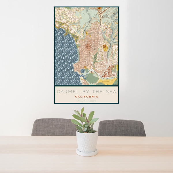 Carmel-by-the-Sea - California Map Print in Woodblock