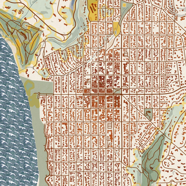 Carmel-by-the-Sea - California Map Print in Woodblock