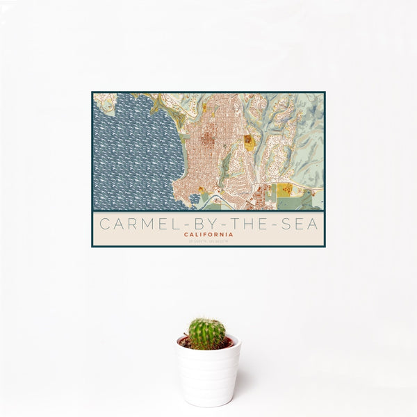 Carmel-by-the-Sea - California Map Print in Woodblock