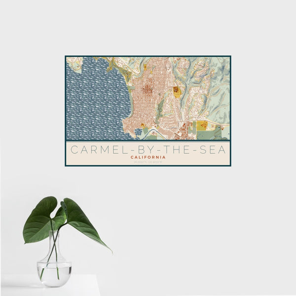 Carmel-by-the-Sea - California Map Print in Woodblock