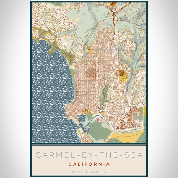 Carmel-by-the-Sea - California Map Print in Woodblock