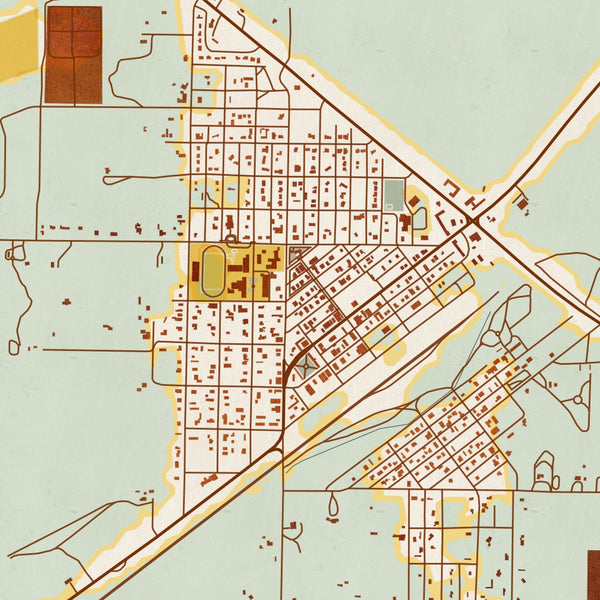 Carrizozo New Mexico Map Print in Woodblock Style Zoomed In Close Up Showing Details