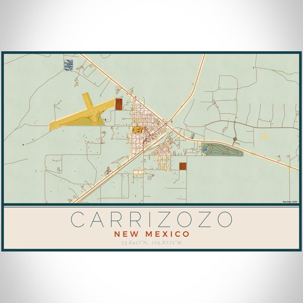 Carrizozo New Mexico Map Print Landscape Orientation in Woodblock Style With Shaded Background