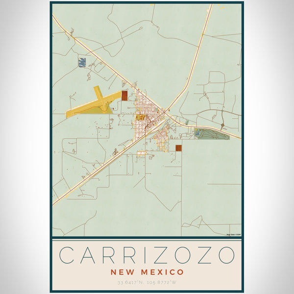 Carrizozo New Mexico Map Print Portrait Orientation in Woodblock Style With Shaded Background