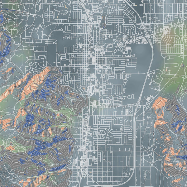 Carson City Nevada Map Print in Afternoon Style Zoomed In Close Up Showing Details