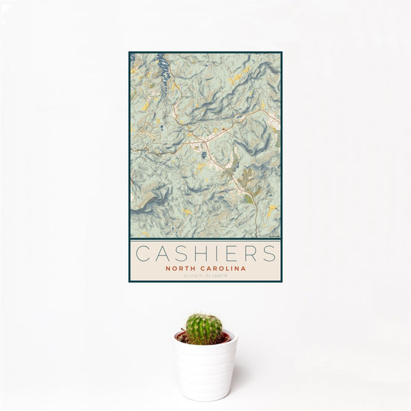 Cashiers - North Carolina Map Print in Woodblock