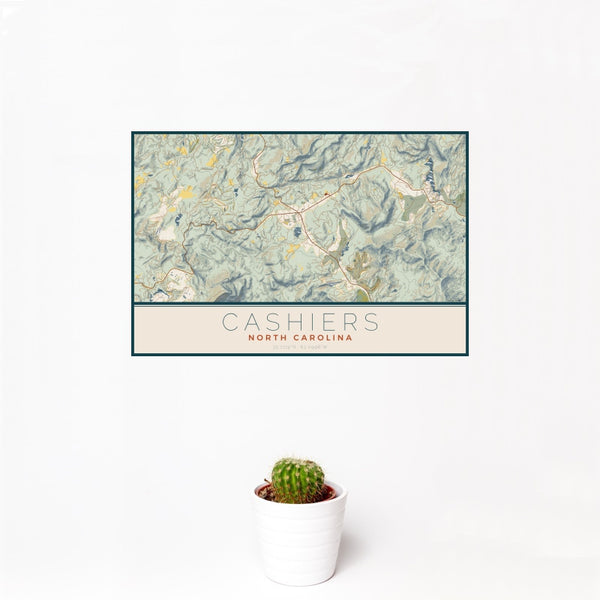 Cashiers - North Carolina Map Print in Woodblock