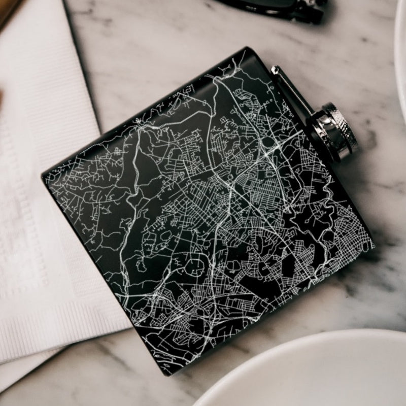 Catonsville - Maryland Map Hip Flask in Matte Black