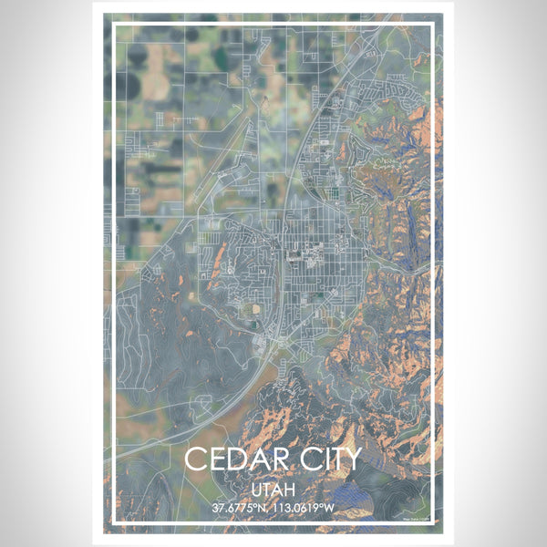 Cedar City Utah Map Print Portrait Orientation in Afternoon Style With Shaded Background