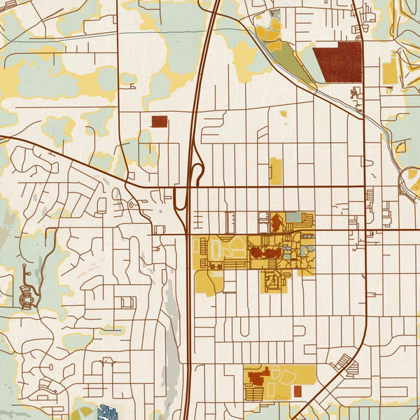 Cedar City Utah Map Print in Woodblock Style Zoomed In Close Up Showing Details