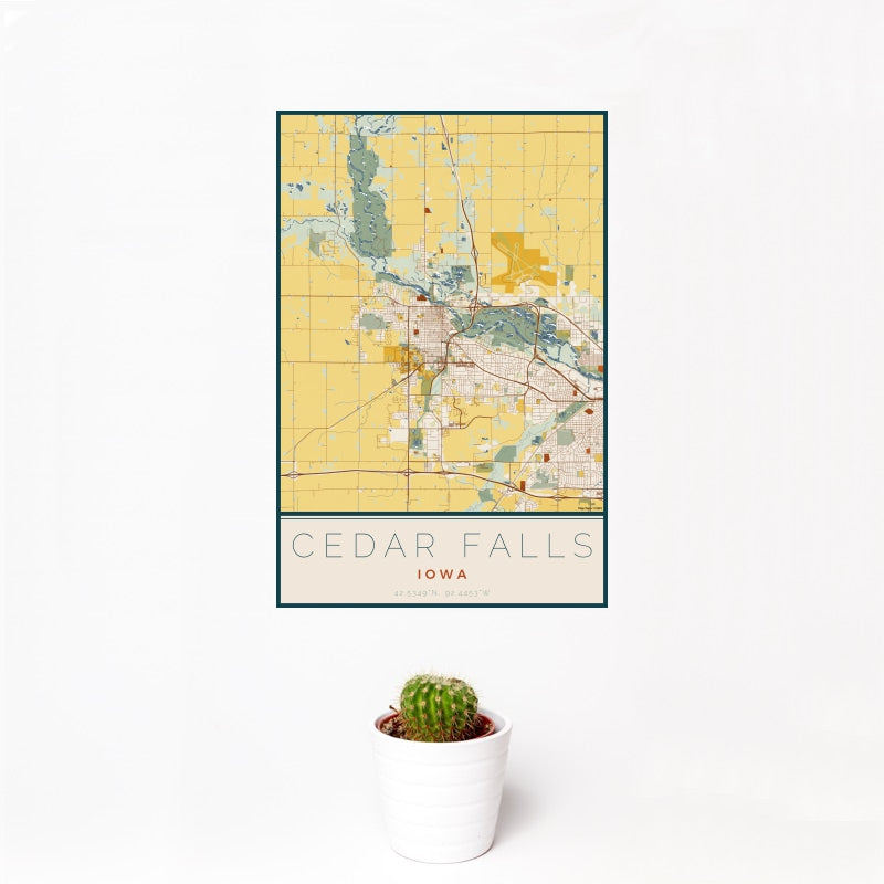 Cedar Falls - Iowa Map Print in Woodblock