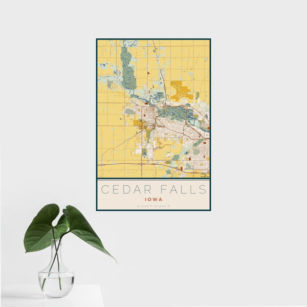 Cedar Falls - Iowa Map Print in Woodblock