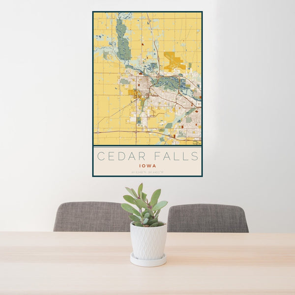 Cedar Falls - Iowa Map Print in Woodblock