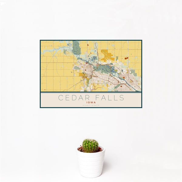 Cedar Falls - Iowa Map Print in Woodblock