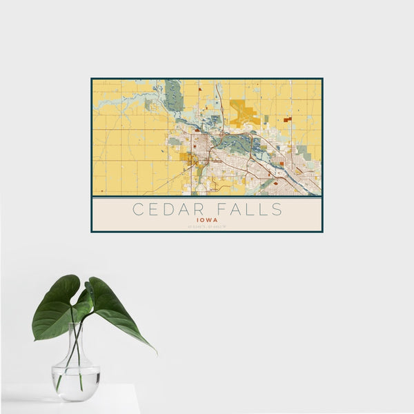 Cedar Falls - Iowa Map Print in Woodblock