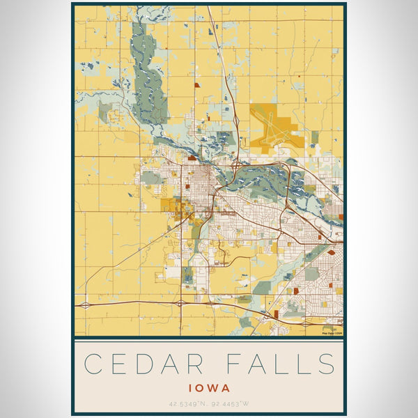Cedar Falls - Iowa Map Print in Woodblock
