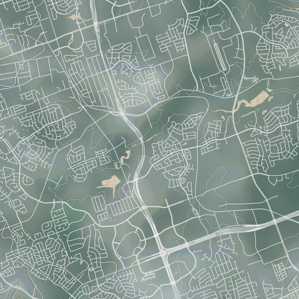 Cedar Park Texas Map Print in Afternoon Style Zoomed In Close Up Showing Details