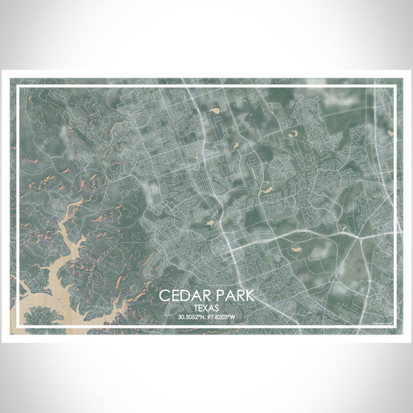 Cedar Park Texas Map Print Landscape Orientation in Afternoon Style With Shaded Background