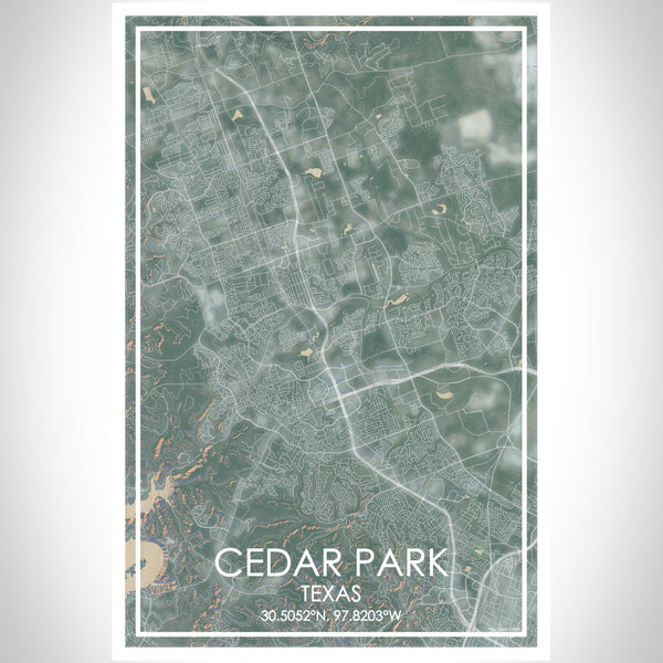 Cedar Park Texas Map Print Portrait Orientation in Afternoon Style With Shaded Background